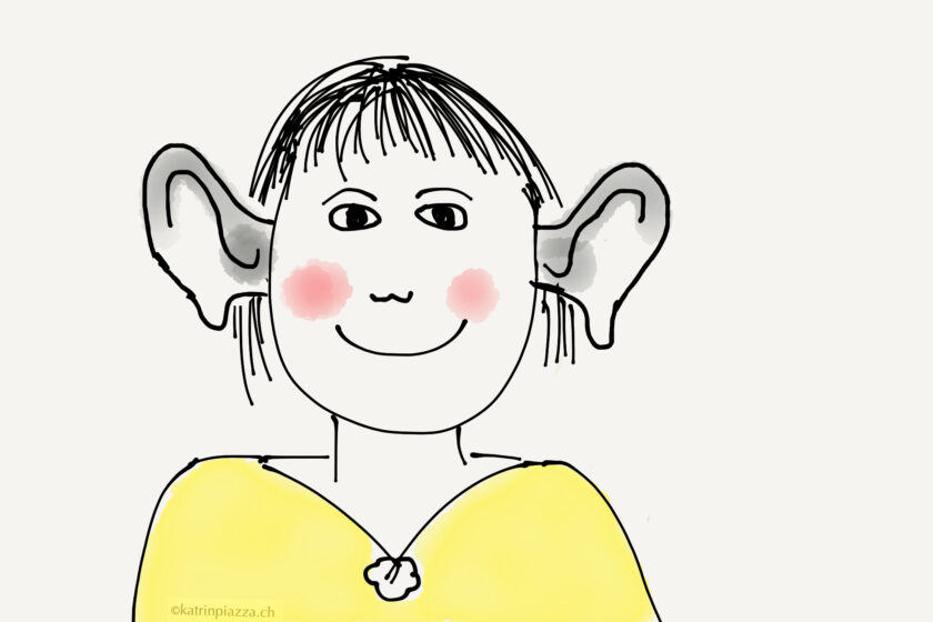 Das Bild zeigt ein Màdchen mit grossen Ohren. Es soll symbolisieren, wie aktives Zuhören geht.